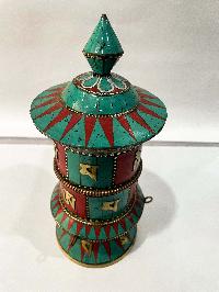 Table Prayer Wheel Big Size With Mantra Inside, [embossed Mantra]