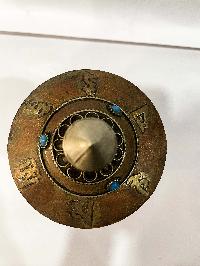 Table Prayer Wheel Big Size With Mantra Inside, [oxidized With Stone Setting]