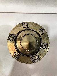 Table Prayer Wheel Big Size With Mantra Inside, [oxidized With Embossed Mantra], And Stone Setting