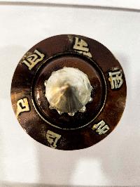 Table Prayer Wheel Big Size With Mantra Inside, [oxidized With Embossed Mantra], And Ashtamangala