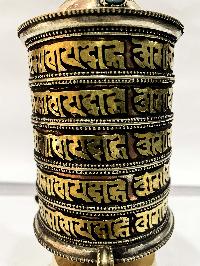 Table Prayer Wheel Big Size With Mantra Inside, [oxidized With Embossed Mantra], And Stone Setting
