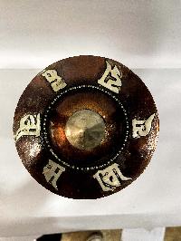 Table Prayer Wheel Big Size With Mantra Inside, [oxidized With Embossed Mantra], And Ashtamangala