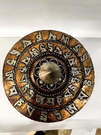 Table Prayer Wheel Big Size With Mantra Inside, [oxidized With Embossed Mantra], And Ashtamangala