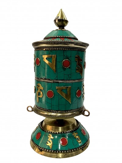Table Prayer Wheel Big Size With Mantra Inside, [stone Setting]