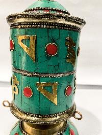 Table Prayer Wheel Big Size With Mantra Inside, [stone Setting]