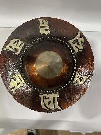 Table Prayer Wheel Big Size With Mantra Inside, [oxidized With Embossed Mantra], And Ashtamangala
