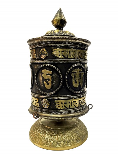 Table Prayer Wheel Big Size With Mantra Inside, [oxidized With Carved Mantra]