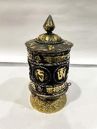 Table Prayer Wheel Big Size With Mantra Inside, [oxidized With Carved Mantra]