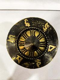 Table Prayer Wheel Big Size With Mantra Inside, [oxidized With Embossed Mantra], And Ashtamangala