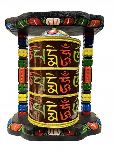 Wall Prayer Wheel Big Size With Mantra Inside, [traditional Color With Carved Mantra], Wall Mountable