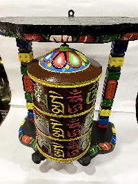Wall Prayer Wheel Big Size With Mantra Inside, [traditional Color With Carved Mantra], Wall Mountable