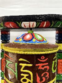 Wall Prayer Wheel Big Size With Mantra Inside, [traditional Color With Carved Mantra], Wall Mountable