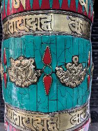 Wall Prayer Wheel Big Size With Ashtamangala, [oxidized With Stone Setting, Wall Mountable