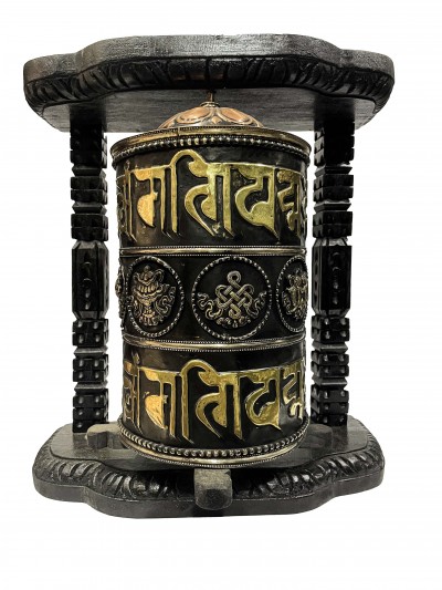 Wall Prayer Wheel Big Size With Mantra Inside, [oxidized With Carved Mantra, Ashtamangala], Wall Mountable