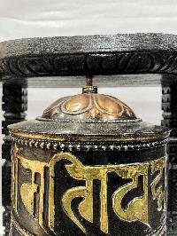 Wall Prayer Wheel Big Size With Mantra Inside, [oxidized With Carved Mantra, Ashtamangala], Wall Mountable