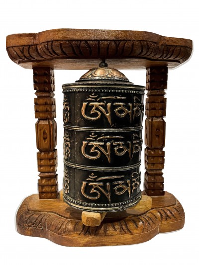 Wall Prayer Wheel Big Size With Mantra Inside, [oxidized With Carved Mantra], Wall Mountable
