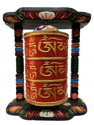 Wall Prayer Wheel Big Size With Mantra Inside, [traditional Color With Carved Mantra], Wall Mountable