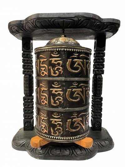Wall Prayer Wheel Big Size With Mantra Inside, [oxidized With Carved Mantra], Wall Mountable