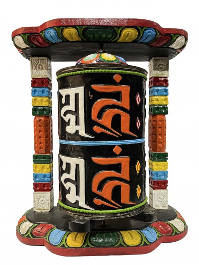 Wall Prayer Wheel Big Size With Mantra Inside, [traditional Color With Carved Mantra], Wall Mountable