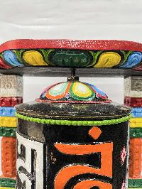 Wall Prayer Wheel Big Size With Mantra Inside, [traditional Color With Carved Mantra], Wall Mountable