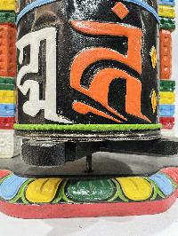 Wall Prayer Wheel Big Size With Mantra Inside, [traditional Color With Carved Mantra], Wall Mountable