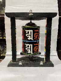 Wall Prayer Wheel Big Size With Mantra Inside, [traditional Color With Carved Mantra], Wall Mountable