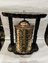 Wall Prayer Wheel Big Size With Mantra Inside, [ashtamangala With Carved Mantra], Wall Mountable