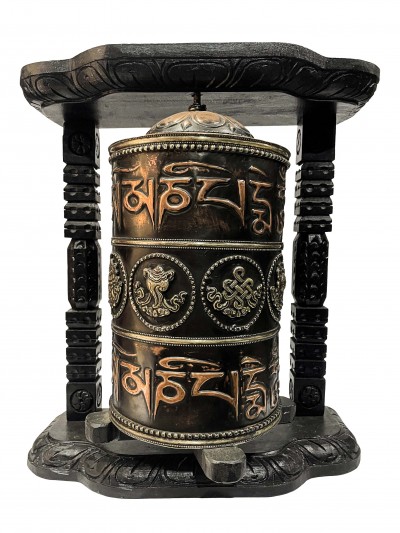 Wall Prayer Wheel Big Size With Mantra Inside, [ashtamangala With Carved Mantra], Wall Mountable