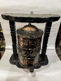 Wall Prayer Wheel Big Size With Mantra Inside, [ashtamangala With Carved Mantra], Wall Mountable