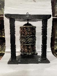 Wall Prayer Wheel Big Size With Mantra Inside, [ashtamangala With Carved Mantra], Wall Mountable