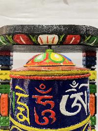 Wall Prayer Wheel Big Size With Mantra Inside, [traditional Color, Ashtamangala With Carved Mantra], Wall Mountable