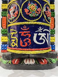 Wall Prayer Wheel Big Size With Mantra Inside, [traditional Color, Ashtamangala With Carved Mantra], Wall Mountable