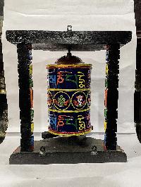 Wall Prayer Wheel Big Size With Mantra Inside, [traditional Color, Ashtamangala With Carved Mantra], Wall Mountable