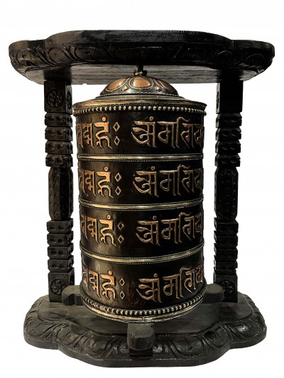 Wall Prayer Wheel Big Size With Mantra Inside, [oxidized With Carved Mantra], Wall Mountable