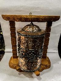 Wall Prayer Wheel Big Size With Mantra Inside, [ashtamangala With Carved Mantra], Wall Mountable