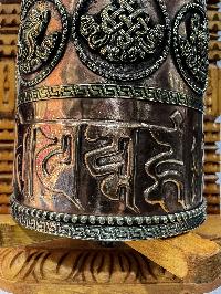 Wall Prayer Wheel Big Size With Mantra Inside, [ashtamangala With Carved Mantra], Wall Mountable