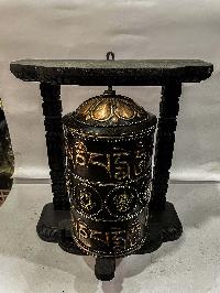 Wall Prayer Wheel Big Size With Mantra Inside, [oxidized With Carved Mantra, Ashtamangala], Wall Mountable