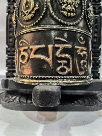 Wall Prayer Wheel Big Size With Mantra Inside, [oxidized With Carved Mantra, Ashtamangala], Wall Mountable
