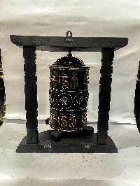Wall Prayer Wheel Big Size With Mantra Inside, [oxidized With Carved Mantra, Ashtamangala], Wall Mountable