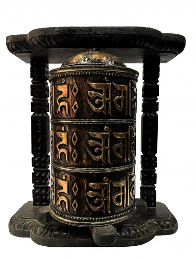 Wall Prayer Wheel Big Size With Mantra Inside, [oxidized With Carved Mantra], Wall Mountable