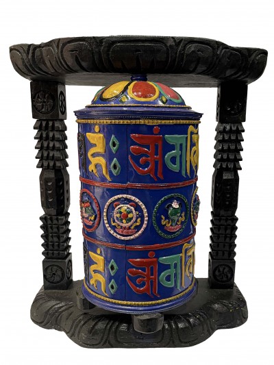Wall Prayer Wheel Big Size With Mantra Inside, [traditional Color With Carved Mantra], Wall Mountable