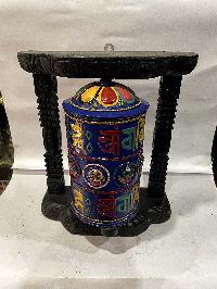 Wall Prayer Wheel Big Size With Mantra Inside, [traditional Color With Carved Mantra], Wall Mountable