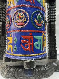 Wall Prayer Wheel Big Size With Mantra Inside, [traditional Color With Carved Mantra], Wall Mountable