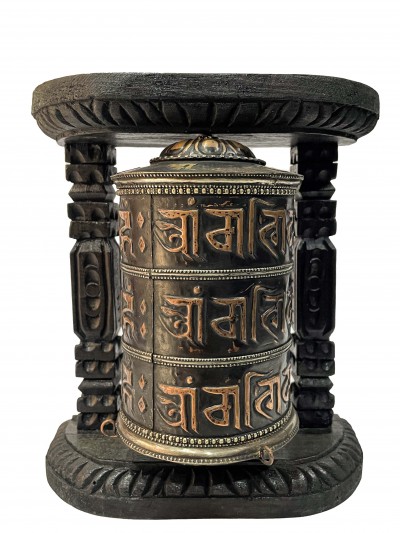 Wall Prayer Wheel With Mantra Inside, [oxidized With Carved Mantra], Wall Mountable