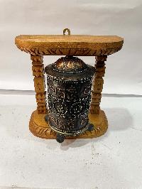 Wall Prayer Wheel With Mantra Inside, [oxidized With Carved Mantra, Ashtamangala], Wall Mountable
