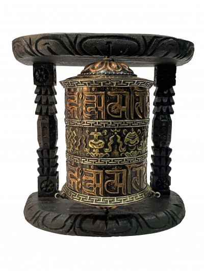 Wall Prayer Wheel With Mantra Inside, [oxidized, With Carved Mantra, Ashtamangala], Wall Mountable