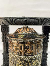 Wall Prayer Wheel With Mantra Inside, [oxidized, With Carved Mantra, Ashtamangala], Wall Mountable