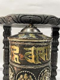 Wall Prayer Wheel With Mantra Inside, [oxidized, With Carved Mantra]