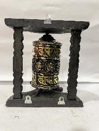 Wall Prayer Wheel With Mantra Inside, [oxidized, With Carved Mantra]