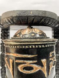 Wall Prayer Wheel With Mantra Inside, [oxidized With Carved Mantra]
